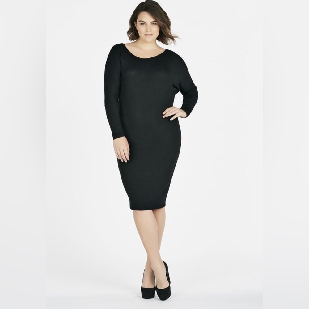 NWT JUSTFAB Asymmetrical Long Sleeve Black Knit Dress Size XL $39